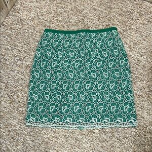 J Crew Green & White Lace Skirt Fully Lined Size 00